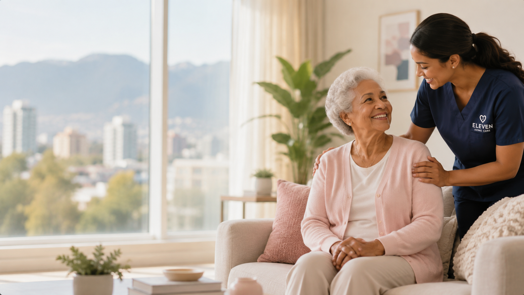 Caregiver providing personalized home care to a senior in Vancouver